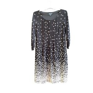 Perceptions New York Dress Womens Small Black Beige Polka Dot Pleated 3/4 Sleeve